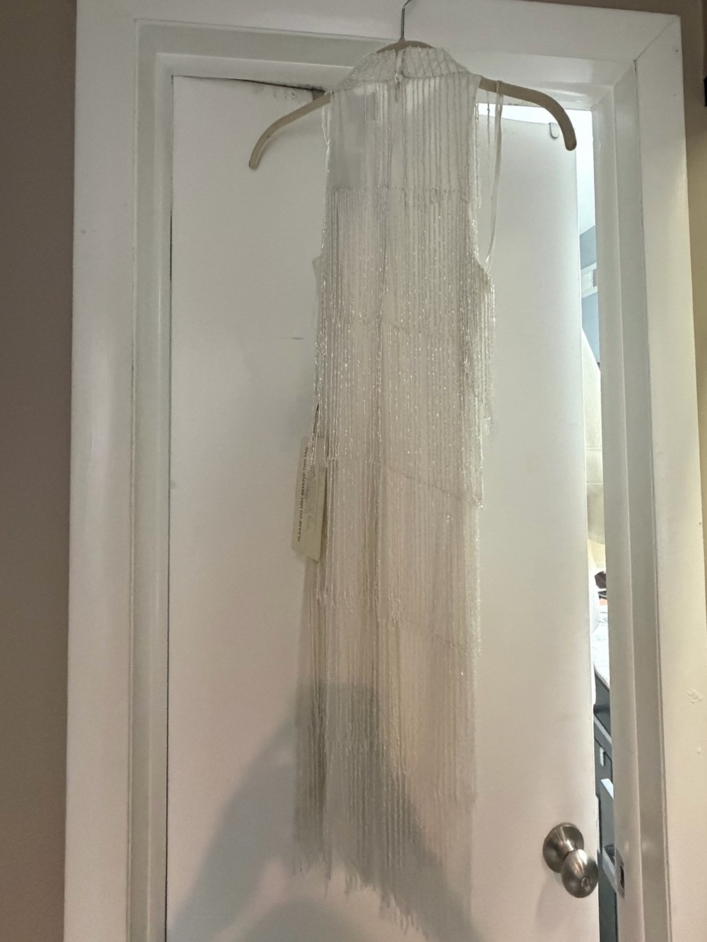 Adrianna Papell White Fringe Beaded Bridal Dress
